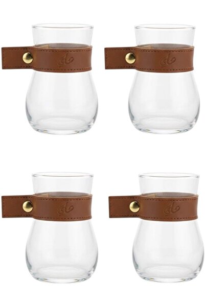 4as 4A.S Glass Tea Cups with Brown Leather Handles, Clear, Lead-Free, Shatter...