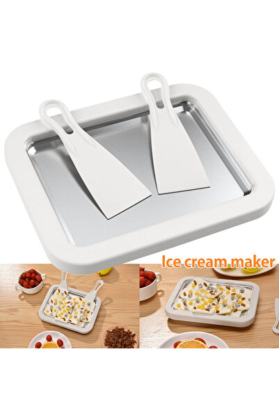 Choice white Ice Cream Maker Pan with 2 Scrapers Ice Cream Maker Plate Multif...