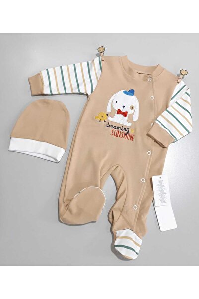 Sönmez Baby Dreaming Sunshine Combed Cotton Jumpsuit and Hat Luxury Double Ba...