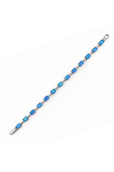Silveranka Saf Işıltı Mavi Opal – 925 Ayar Gümüş Bileklik