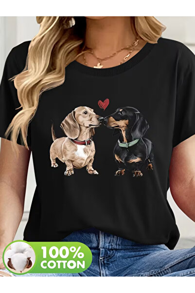 İSMTEXS Tricou unisex cu mânecă scurtă, cu imprimeu sportiv cu câini și inimă