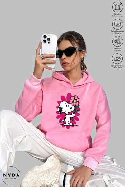 Nyda Collections Women Hoodie Long Sleeve Snoopy Printed Hooded Fleece-Lined ...
