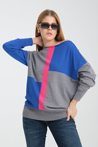 Moda Days Color Block Boat Neck Knitwear Blouse