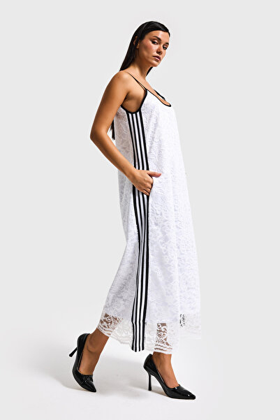 it's basic Γυναικείο Λευκό ίσιο φόρεμα ριγέ με δαντέλα με λουράκια