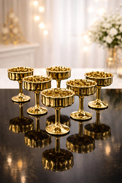 YzHome 6-Piece Gold-Plated Glass Footed Coffee Side Dish Turkish Delight Bowl...
