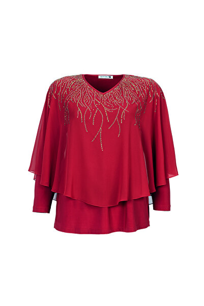 MİYORO Plus Size Women's Blouse with Cape and Stone Detail