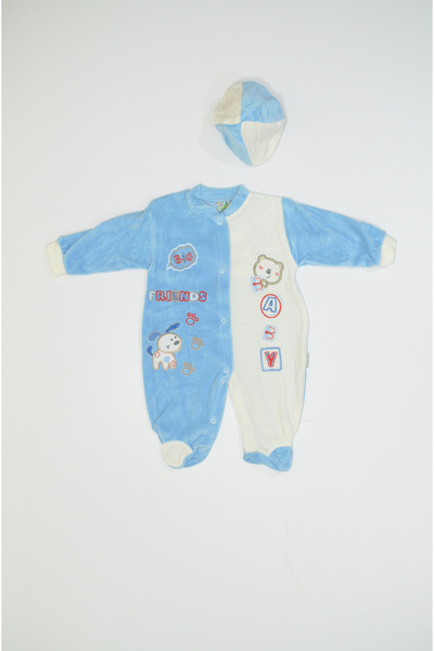 Baby Slon Kids Clup Kışlık kadife frıend nakışlı şapkalı full çıtçıt kapamalı...