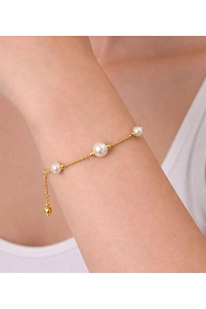 Store Kararmaz Çelik İnci Bileklik - Gold Dorika Zincir Ayarlanabilir Ölçü