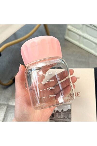 Choice Pink 300ml Glass Water Cup Transparent With Scale Mini Leak-proof Brea...