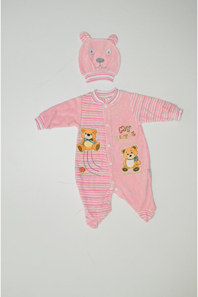 Baby Slon Kids Clup Kışlık kadife ayıcık nakışlı şapkalı full çıtçıt kapamalı...
