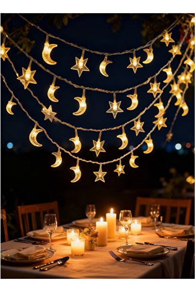 Yoawllty أضواء رمضان، أضواء LED شبكية على شكل نجمة وهلال، 20 لمبة، بطول 3 أمت...