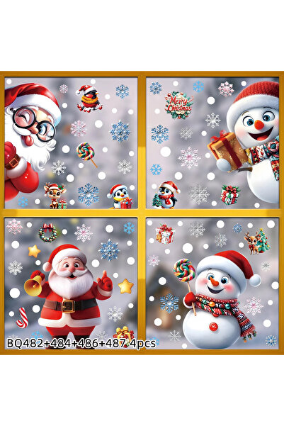 Choice XF 4PCS 2025 Christmas Static Window Clings - Gingerbread Man Snowman ...