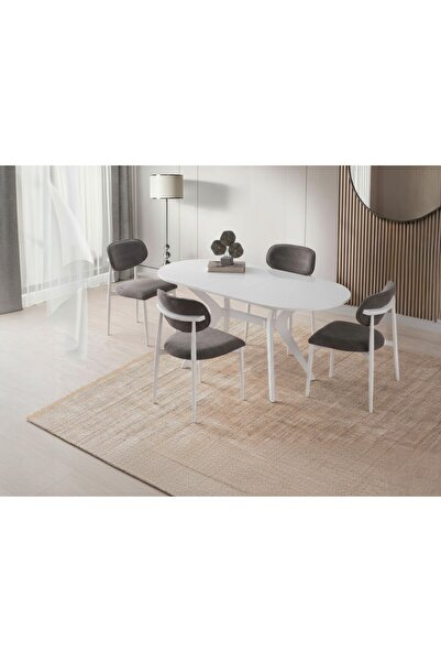 ModernEvveOfis Star Açılır Highgloss Mdf Yemek Masası 82x138+29 Beyaz Highgloss