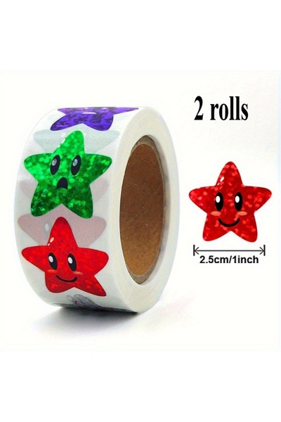 Choice 2 rolls 1000 Pcs/2 Rolls Glitter Star Stickers Roll - Colorful Sparkly...