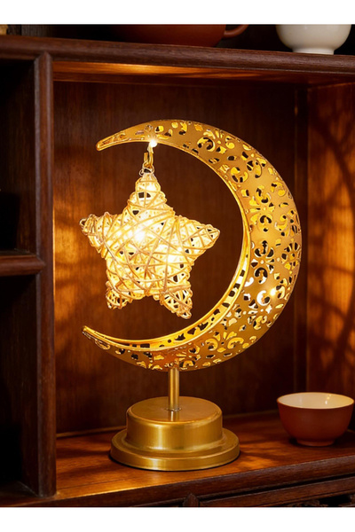 Pomefar Ramadan Light - Warm White Ramadan Lamp, Gold Moon Star Shape Ramadan...