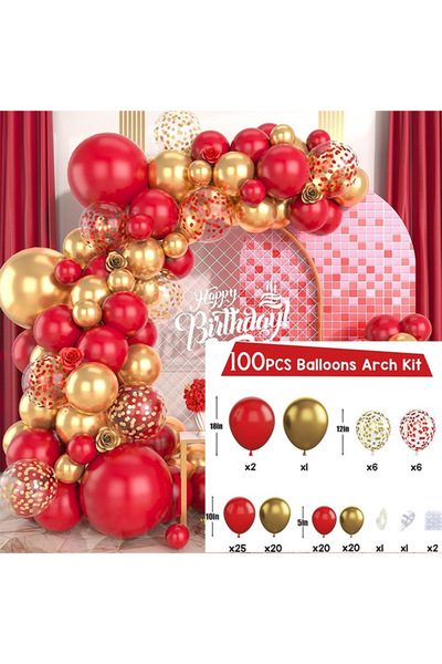 Generic 100-PCS Red Gold Latex Decorative Balloon Arch Garland Set Bachelorette Party Backdrop Decoration