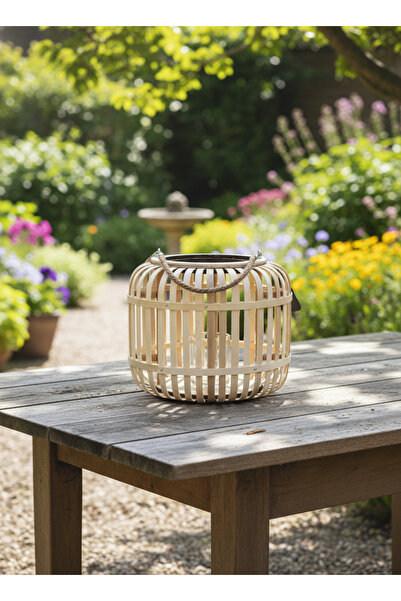 Living فانوس خشبي فاخر لإطلالة راقية، ارتفاع (20 سم)، قطر (24 سم)