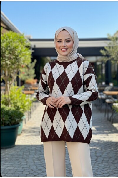 LİBASSİNİ Baklava Patterned Fleece-Lined Oversized Sweater