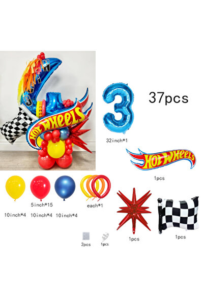 Miniso Other 25112510-3 37pcs Hot Wheels-themed balloon set, with exploding s...