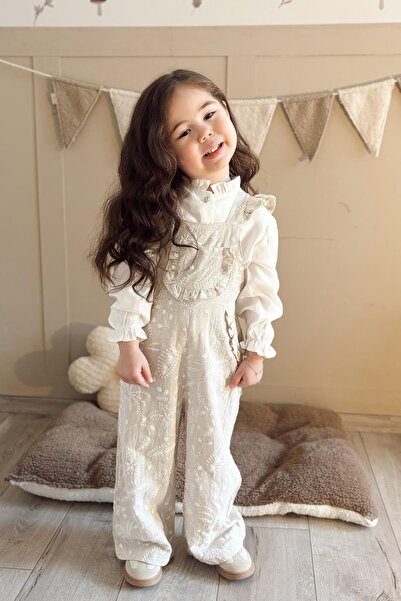 miabambim İşleme Detaylı Fırfırlı Tulum Vizon