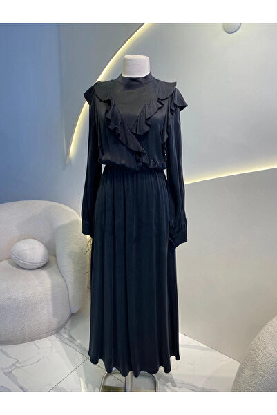 Nuss ipek kupra fırfırlı elbise