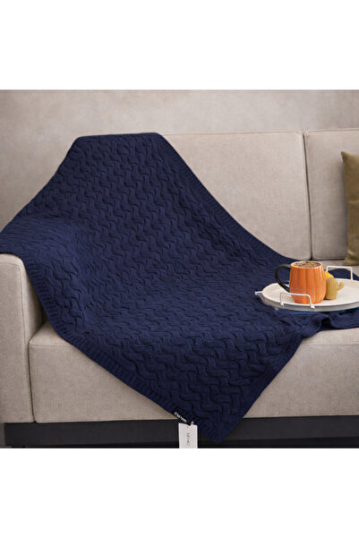 RTD&VLD Vita-183 Honeycomb Pattern Knitwear Blanket Sofa Shawl Navy Blue 85*1...