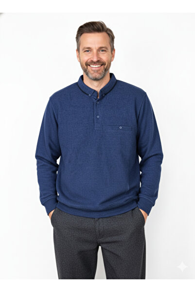 Oppland Men's Winter Sweater Polo Neck Oxford Fleto Pockets Pure Cotton Textu...