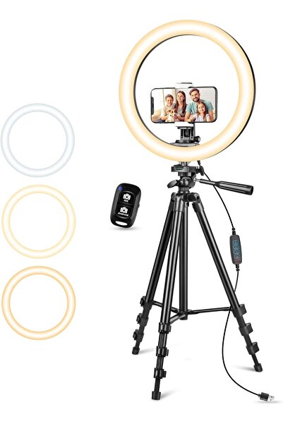 Generic مصباح حلقي 12 انش مطور مع حامل ومشبك للجوال، لتسجيل الفيديو والمكياج ...