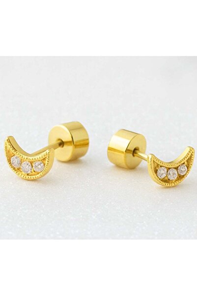 earss Crescent Moon With Cubic Zirconia Stones Stud Earrings For Kids, Gold P...