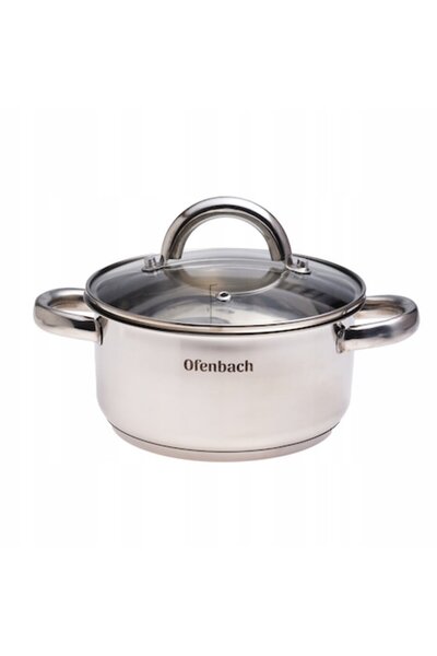 Ofenbach Stainless Steel Pot with Glass Lid, 1.5 L, 16 cm, Silver / Transparent