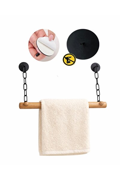 GOLD BE Wooden Wall Mounted Towel Rack with Adhesive Chain Hanger – No Drilli...
