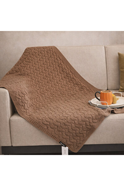 RTD&VLD Vita-183 Petek Desen Triko Battaniye Koltuk Şalı Sütlü Kahve 85*125CM
