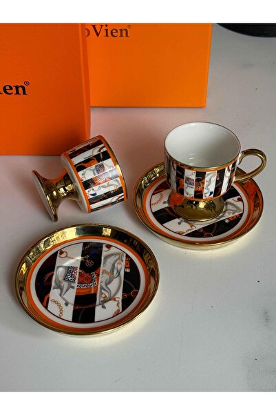 ROSSEV Turkish Coffee Cup Vien Gold 2 Person Set 4 Pieces