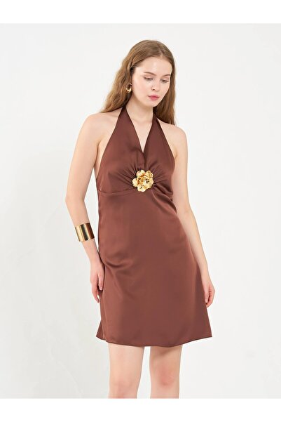 Coral 111644 Front Buckle Mini Dress Brown