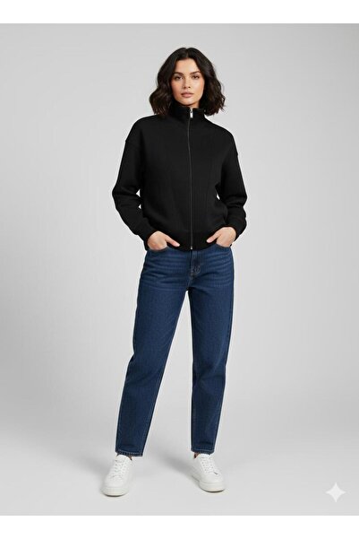 Paydey 2 Yarns Ş Fleece-Lined D Mock Neck Women's Cardigan