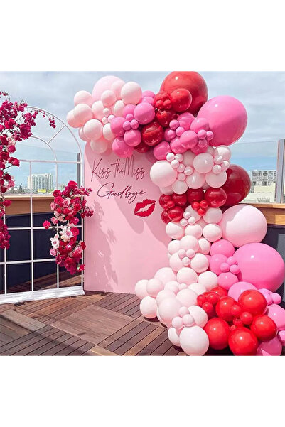 Generic 146 قطعة من بالونات اللاتكس الحمراء والوردية المزخرفة لحفلات أعياد ال...