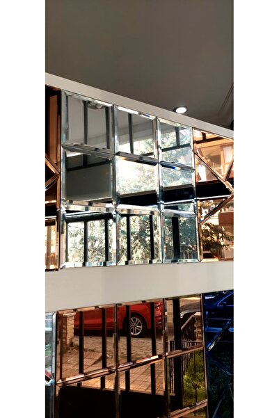 ea-br6 GÜMÜŞ GRİ 4 ADET 30x30 BİZOTELİ GERÇEK AYNA YAPIŞKANLI