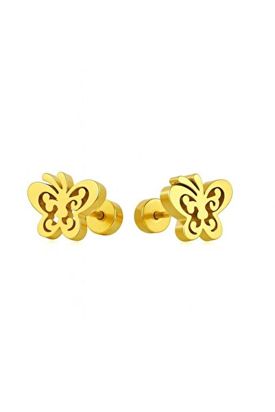 earss Gold Butterfly Stud Earrings For Kids, Gold Plated