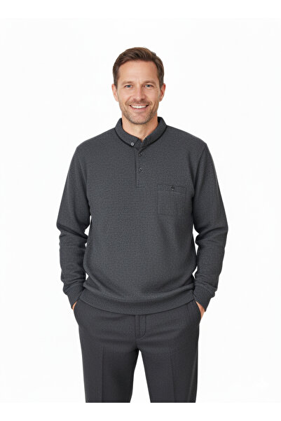 Oppland Men's Winter Sweater Polo Neck Oxford Fleto Pockets Pure Cotton Textu...