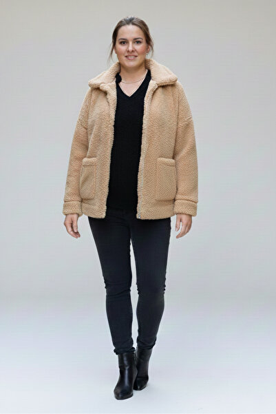 CNG MODA Plus Size Unlined Zippered Plush Coat