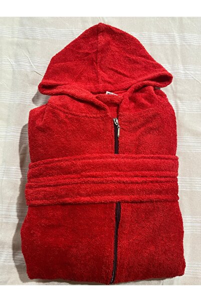 TUENSU %100 pamuk fermuarlı kapşonlu bornoz yumuşak dokulu pratik kullanım