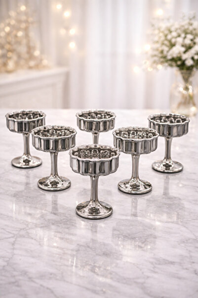 YzHome 6-Piece Silver Plated Glass Footed Coffee Side Dish Turkish Delight Bo...