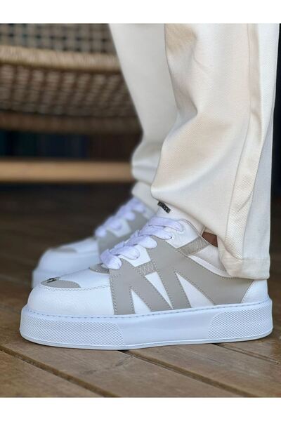 Lucy Shoes حذاء رياضي رجالي YG2407 Star-X برباط يومي من الجلد CBT - أبيض/رمادي