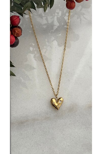 mibrillo قلادة على شكل قلب مصنوعة من الفولاذ مع تفاصيل حجرية