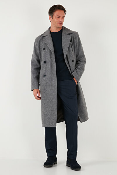 Buratti Loose Fit Kruvaze Yaka Uzun Astarlı Kaşe Kaban Erkek KABAN 681003
