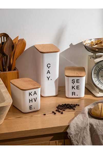 WOODCAP 3-Piece 1.5Lt and 3Lt Wooden Vacuum Lid Acrylic (Plastic) Tea/Sugar/C...