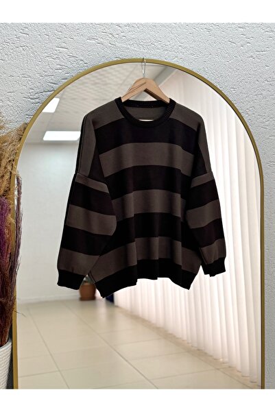 MİHRA STORE Sevim Thick Striped Knit Sweater-Zi̇5268 Brown