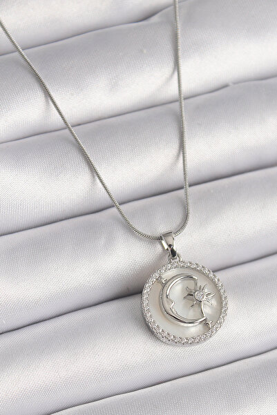 blackpure 316L Steel Silver Color Chain Zircon Stone Detailed White Pearlesce...