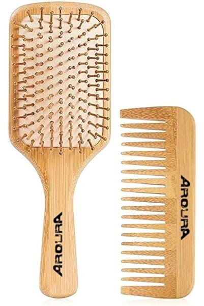 Generics فرشاة شعر أرورا - مجموعة فرشاة ومشط لفك تشابك الشعر مصنوعة من خشب ال...