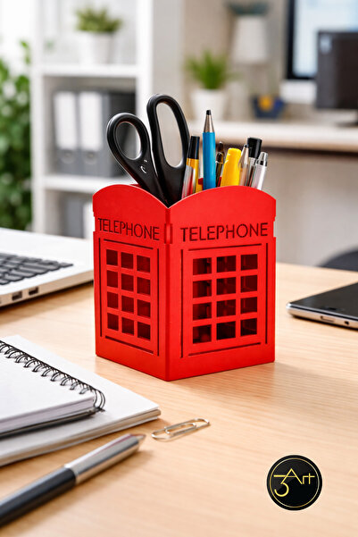 3Art Metal Dekorasyon Tic.Ltd.Şti Decorative Telephone Booth Pen Holder - Des...
